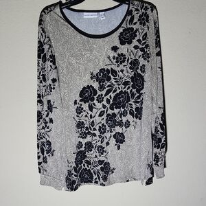 Susan Graver Tunic Floral Medium Size Graphic Long Sleeve Blouse